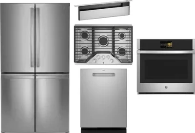 5 Piece Package Includes Refrigerator, Cooktop, Wall Oven, Hood And Dishwasher